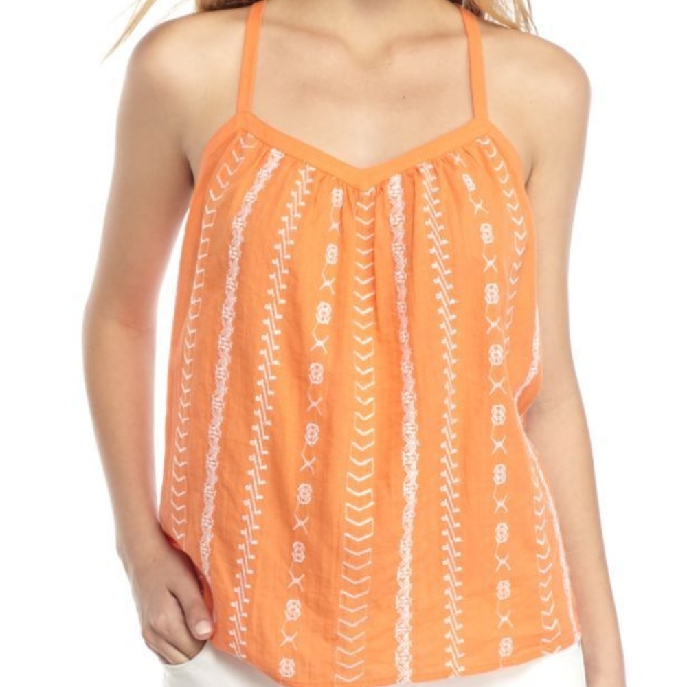 Crown & Ivy Embroidered Boho Swing Tank Top Size M Orange NWT